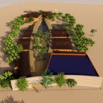 L'école, vue aérienne, dessin 3D